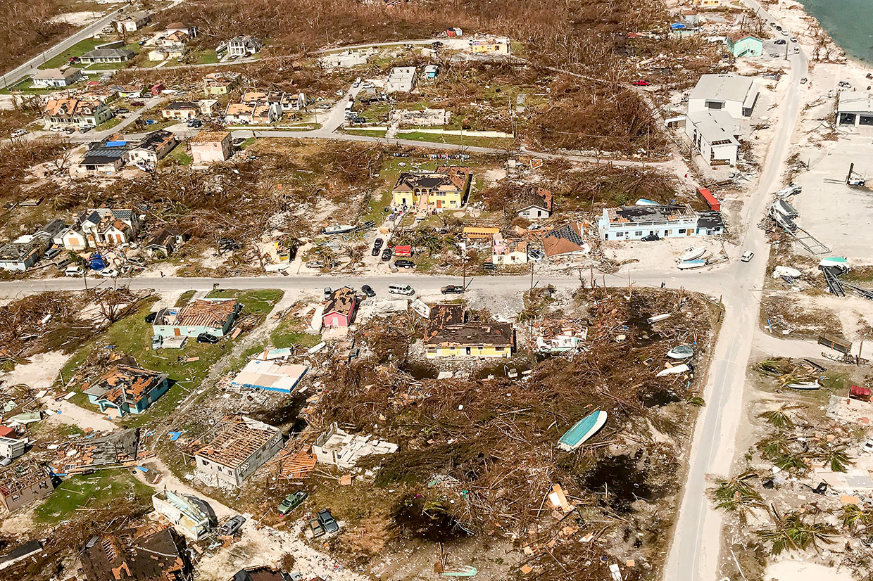 An aerial view of the damage from hurricane dorian in the bahamas
