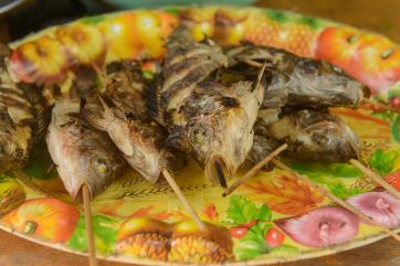 Small fish on skewers in timor leste