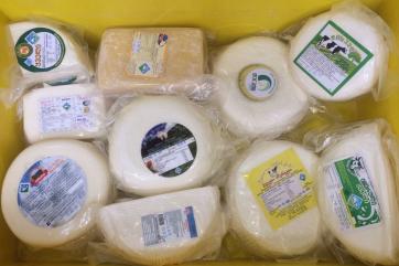 An assortment of donated cheeses.
