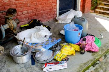 Basic necessities kits for distribution after flooding in nepal.