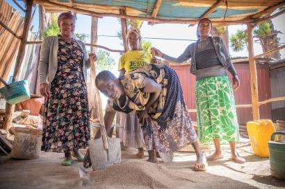 Ethiopian women build clean cookstoves.