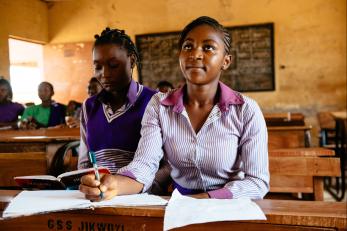 Two girls at a desk in nigeria