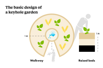 The basic design of a keyhole garden graphic.