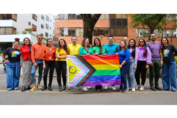 Mercy corps team members in bogotá, colombia showing support for the “we are all colors” campaign.