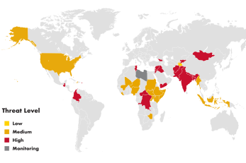 Map of the countries, affected by covid-19, that mercy corps works in.