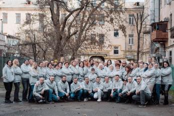 A group photo of the vira nadiya lyubov (faith, hope, love) organization.