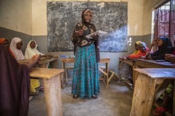The right support can be transformative for youth in Nigeria. Suwaiba, 18, was so inspired by what she learned in Mercy Corps’ safe space that she started leading her own, to help other girls in her community. Photo: Ezra Millstein/Mercy Corps