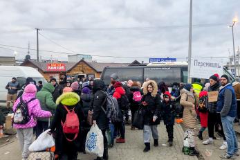 Displaced people from Ukraine at the Polish border.