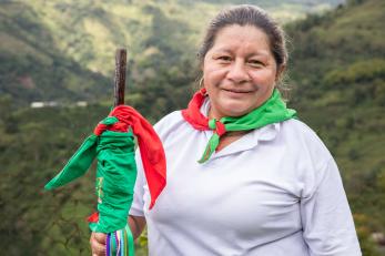 A member of the indigenous yanakona community, and a participant in mercy corps’ rural women of cauca program on their coffee farm.