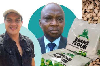 Entrepreneurs Carlos Villatoro and Razaq Ogunbanwo connect through MicroMentor to help Razaq’s food business grow. 