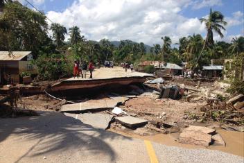 A road in Nippes is rendered impassable after Hurricane Matthew.