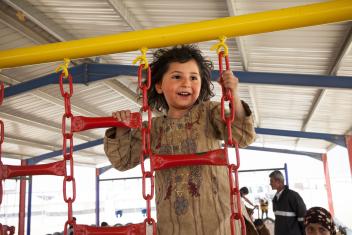 Fatima Dabbagh, 3, arrived in Zaatari just 4 days ago. “I miss my home and my cat. I want to go back home. But I really like this place. It reminds me of my kindergarten. I like the sand. And my brother. He takes good care of me.” ALL PHOTOS: Cassandra Nelson/Mercy Corps