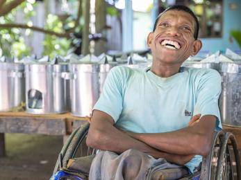 Frederico, 36, builds clean cookstoves in a small business mercy corps supports on the island of timor-leste. “all disabled people have their own capacity, their own knowledge where they can do something,” he says. photo: ezra millstein/mercy corps