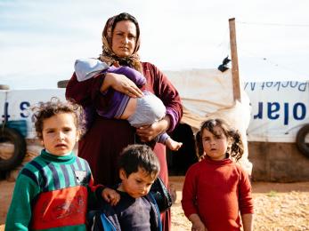 A woman with four young children in lebanon