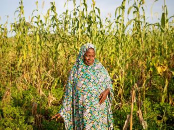 A person standing with their crops in nigeria. 
