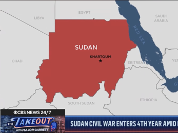 Graphical map of sudan; a screenshot from a newscast.