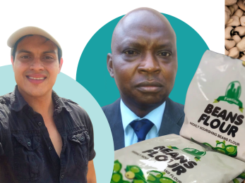 Entrepreneurs Carlos Villatoro and Razaq Ogunbanwo connect through MicroMentor to help Razaq’s food business grow. 